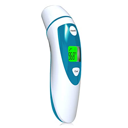 Forehead and Ear Thermometer for Fever, Digital Infrared Temporal Thermometer with Fever Alarm and Memory Function for Baby Adults and Kids (White/Blue)