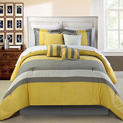 Chic Home Diamante 8-Piece Comforter Set, Queen, Yellow