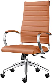 LUXMOD High Back Office Chair with Armrest, Terracotta Adjustable Swivel Chair in Durable Vegan Leather, Ergonomic Desk Chair for Extra Back & Lumbar Support – Terracotta