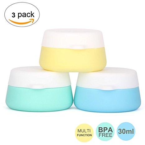 HAL Silicone Cosmetic Containers with Sealed Lids Pack of 3, 30ml Soft Silicone - BPA Free, Great for Travel, Home and Outdoor