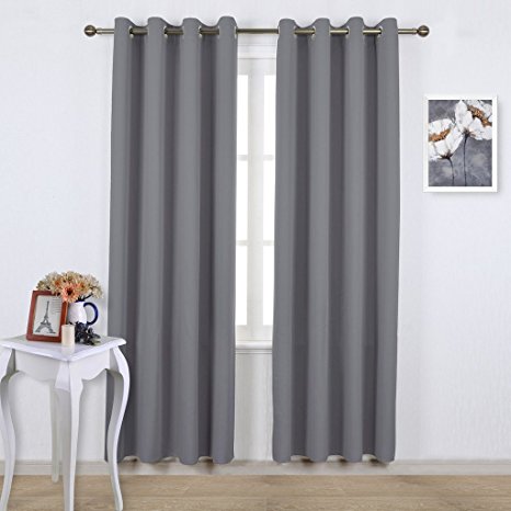 NICETOWN Grommet Blackout Curtain Pnaels - Three Pass Microfiber Solid Ring Top Blackout Window Curtains / Drapes (Two Panels,52 x 84 Inch,Gray)