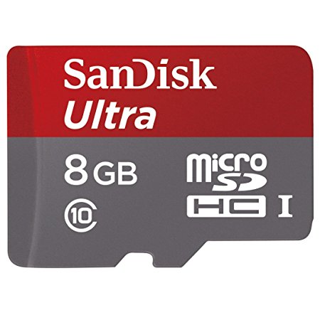 SanDisk Ultra 8GB Class 10 UHS-I MicroSDHC Memory Card with Adapter,  Grey / Red, Standard Packaging (SDSDQUAN-008G-G4A)
