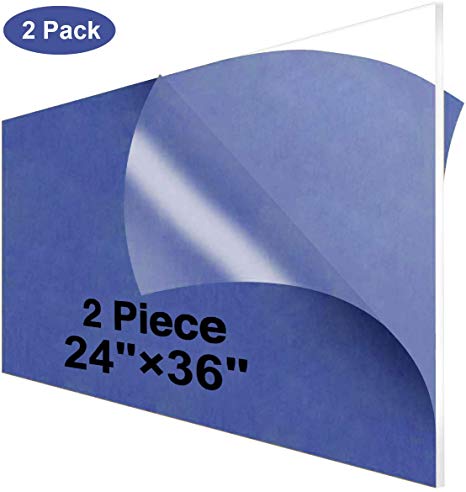 Clear Acrylic Plexiglass Sheet 1/8" Thick Cast 24" x 36" Pack of 2, 3mm Transparent Acrylic Board - 24x36 Plexi Glass Perspex Panel Ideal for General Purpose Household Uses,DIY,Cut to Size