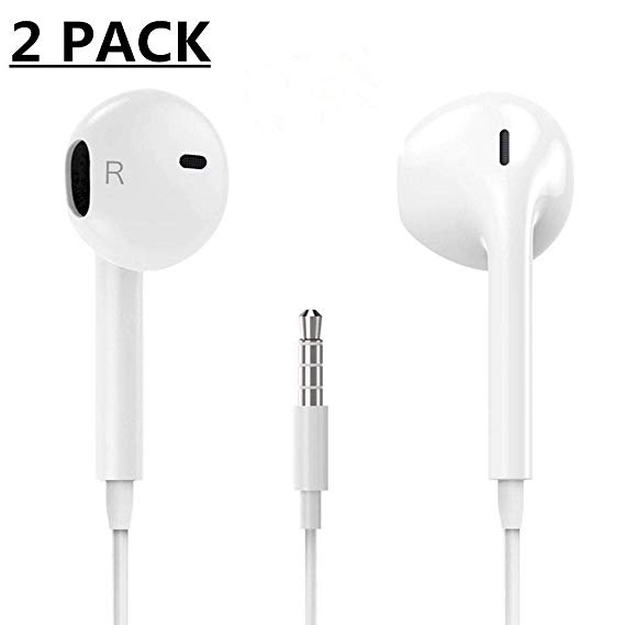 Hasellwell Phone Headphone Earbud Headset Earphones with Stereo Microphone Mic and Remote Control Compatible Phone 6s 6 Plus 5s 5 5c SE(2 Pack-White)