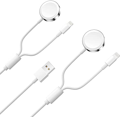 2 Pack Smart Watch Charger, 2 in 1 Wireless Magnetic USB Charging Cable Compatible with Apple Watch Series SE/6/5/4/3/2/1 iOS 6.0 & iPhone 12/11/Pro/Max/XR/XS/XS Max/X& iPad Series(4 FT/1.2M)