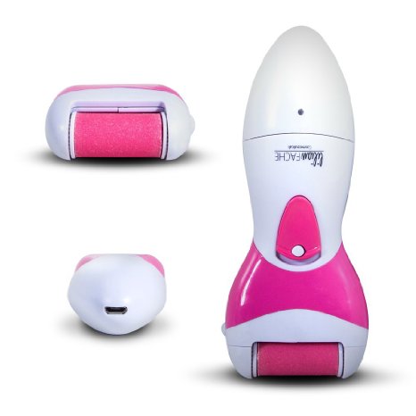 Lilian Fache Electronic Pedicure Foot File with Diamond Crystals - Electric Pedi Tool (no pressure required) USB Re-Chargeable - 1 Coarse and 1 Replacement Xtra Course Head, Pink