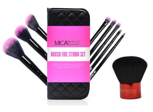 Makeup Brush Bundle: MICA Beauty Brush Fire Studio Set Blazing Pink   ITAY Kabuki Brush