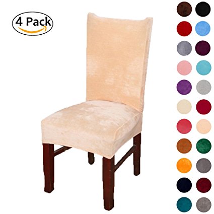 Colorxy Spandex Fabric Stretch Dining Room Chair Slipcovers Home Decor Set of 4, Beige