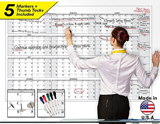 Large Dry Erase Wall Calendar - 58" x 38" - Blank 2018-2019 Reusable Annual Planner - Academic Fiscal Year Office Project 12 Month Poster - Laminated Giant Jumbo Oversized Erasable Undated Calander