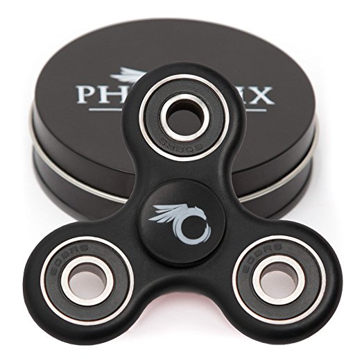 Tri Spinner Fidget Toy for ADHD by Phoenix Spinners - Stress and Anxiety Relief - EDC Office Toy, Super Fast Long Spins - Customized Si3N4 Hybrid Ceramic Center, Injection Molded (Non-3D) - Black