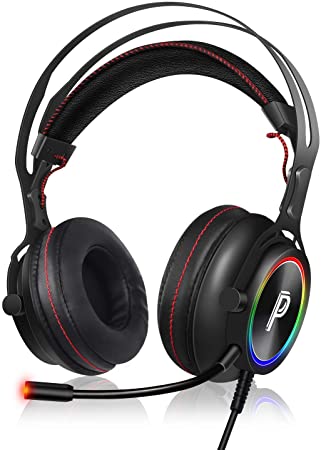 PROYEE Gaming Headset for PC Xbox One PS4 with 7.1 Surround Sound Stereo,Soft Breathing Earmuffs-Gameing Headphones with Noise Cancelling Mic, RGB Lights for Laptop, Mac, iPad, Nintendo (Black Red)