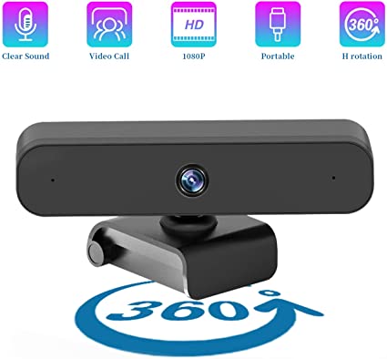 Webcam with Microphone, 1080P HD Computer Camera, Plug & Play USB Webcam, 5 Ft Cable, Dual Microphone, Facial-Enhancement Technology, 360° Rotation, for Video Conferencing, Recording, and Streaming