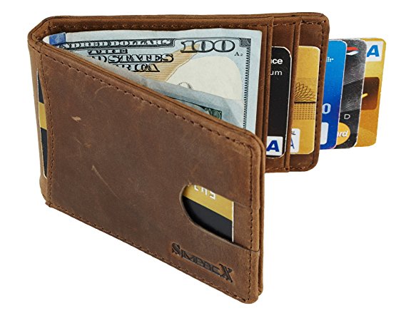 SimpacX RFID Blocking Bifold Slim Genuine Leather Thin Minimalist Front Pocket Wallets for Men Money Clip Full Grain Leather