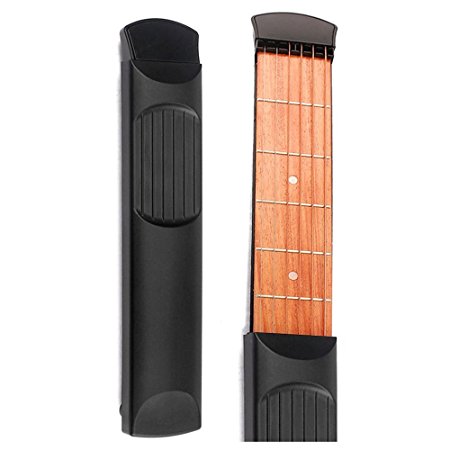 SODIAL(R) Portable Pocket Guitar 6 Fret Model Wooden Practice 6 Strings Guitar Trainer Tool Gadget for Beginners