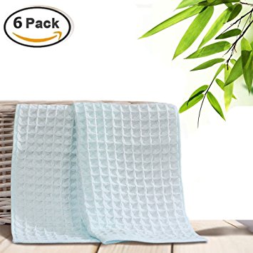 Baby Washcloths, 6 Pack Waffle Weave Extra Soft & Absorbent Organic Cotton and Bamboo Washcloths, Hypoallergenic Reusable Baby Bath Towels, Great 10”X10” Infant Wipes for Boys & Girls/ Baby Blue