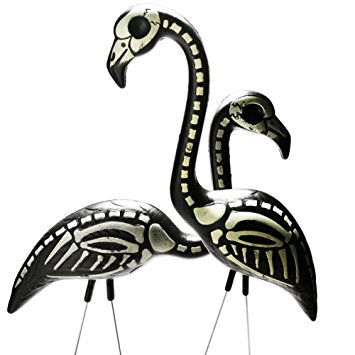 2 Halloween Skeleton Yard Flamingos Lawn Decor Ornaments - Great for Halloween Haunted House or Over the Hill Party Decorations