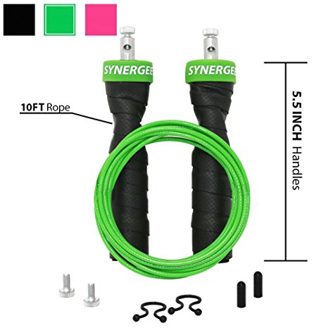 Synergee RX Speed Rope Jump Rope - (2) Adjustable 10 Ft Cable - Steel Ball Bearings - For CrossFit, MMA, Boxing & Fitness, Anti-Slip Handles.