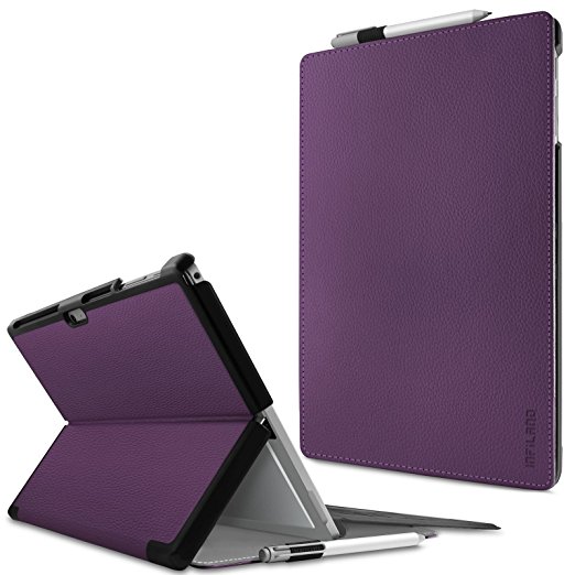 Infiland Microsoft Surface Pro 4 Case, Slim Shell Stand Cover Case with Stylus Holder for Surface Pro 4 12.3-Inch Tablet (Auto Wake / Sleep Function)- Purple