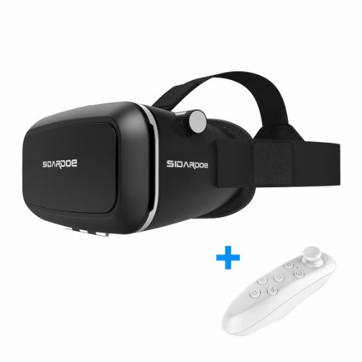 SIDARDOE 3D VR Glasses, Virtual Reality Headset with Bluetooth Remote Controller, 360 Degree Immersive Videos Movies Games for Android and IOS Smartphones Within 4 to 6 Inches