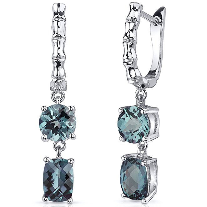 Simulated Alexandrite French Clip Earrings Sterling Silver 4.50 Carats