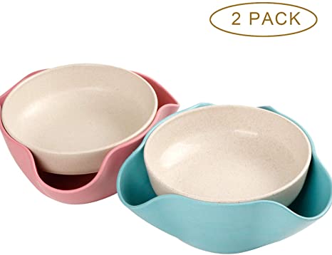 Shopwithgreen 2 Pack Double Dish Pistachio Bowls - Snack Serving Bowls for Peanuts, Edamame, Cherries, Nuts Fruits and Candy, Snacks disc, Double Dish Nut Bowl with Shell Storage