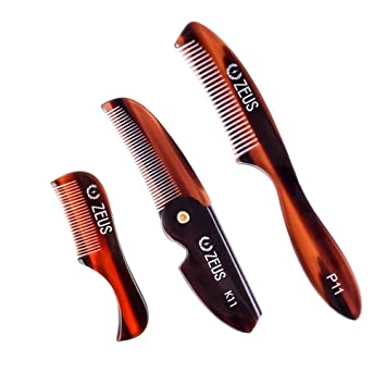 ZEUS Mustache Comb Set for Men - Best Handmade Saw-Cut Pocket, Folding, and Large Moustache Comb Gift Set! (Traditional)