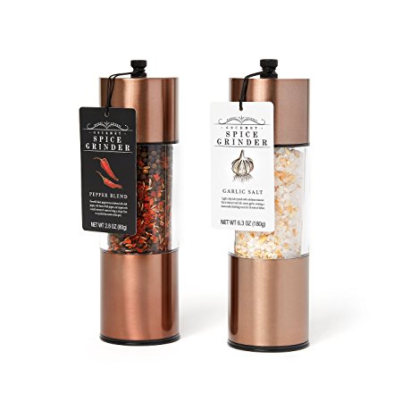 Extra Large Garlic Salt and Pepper Blend Copper Spice Grinders: A Classy, Sleek Kitchen Accessory for the Home Chef who wants the Highest Quality and Best Ingredients
