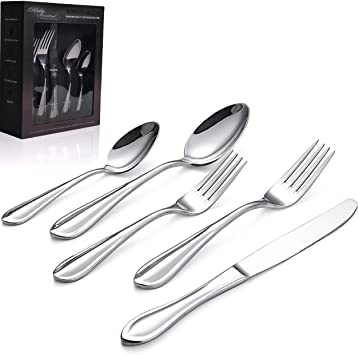 Cutlery Set, Rialay International Flatware Set 20-Piece for 4 Extra Thick, Heavyweight, 18/10 Stainless Steel Utensils Include Knife Fork Spoon, Dishwasher Safe with Gift Box.