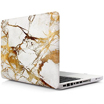 iDOO Matte Rubber Coated Soft Touch Plastic Hard Case for MacBook Pro 13 inch with CD Drive Model A1278 White and Gold Marble