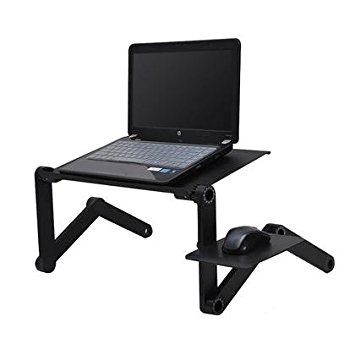 SaveOnMany ® Portable Laptop Table Stand with Mouse Pad Fully Adjustable Ergonomic Mount Ultrabook Macbook Light Weight Aluminum Black Bed Tray Desk Book Fans Up to 17"