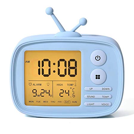 One Fire Kids Alarm Clocks, Simple Digital Alarm Clock, Desk Clock/Temperature/ Snooze Wake Up Alarm Clocks for Bedrooms, Alarm Clock Battery Operated Best Gift for Kids - Blue