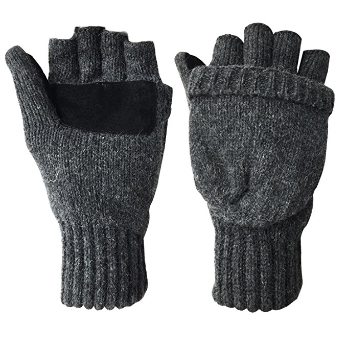 Winter Warm Wool Knitted Convertible Fingerless Gloves With Mitten Cover