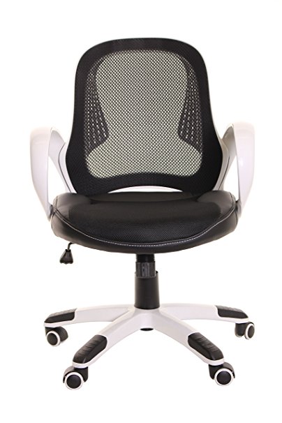 TimeOffice Ergonomic Low Back Adjustable Height Chair, Black Mesh Leather Swivel Task Chair with Arms & Upholstered Seat – Black/White