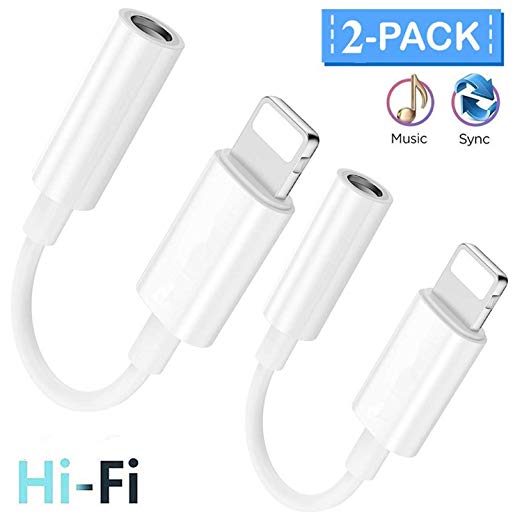 2-Pack Lighting to 3.5mm Earphones/Earbuds Jack Adapter Aux Cable Headphones/Headsets Converter Accessories Support iOS 12/11-Upgraded Compatible with iPhone Xs MAX/XR/X/8/8 Plus/7/7 Plus/ipad/iPod