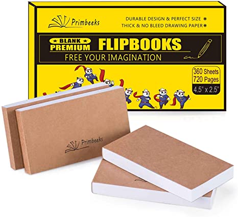 PRIMBEEKS Premium Blank Flip Book Paper, 360 Sheets (720 Pages) No Bleed Flip Books Kit, 4.5" x 2.5" Animation Paper for Animation, Sketching, Cartoon Creation.