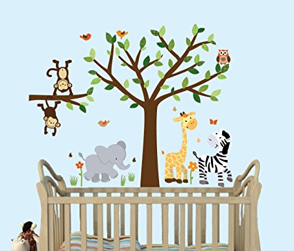 Safari Pride, Tree Wall Decals, Jungle Stickers with Green Leaves and Fabric Tree