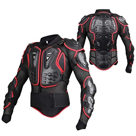 Biking Motorcycle Bike Cycling Riding Full Body Armor Protector Motocross ATV Guard Shirt Jacket Spine Chest Shoulder/Back Protection (Black & Red, 2XL)