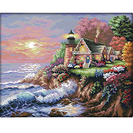 ZMZ DIY Cross Stitch Kit Scenery The seaside lighthouse 11CT Stamped - 56x45CM