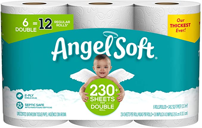 Angel Soft Toilet Paper, 6 Double Rolls, 6 = 12 Regular Bath Tissue Rolls