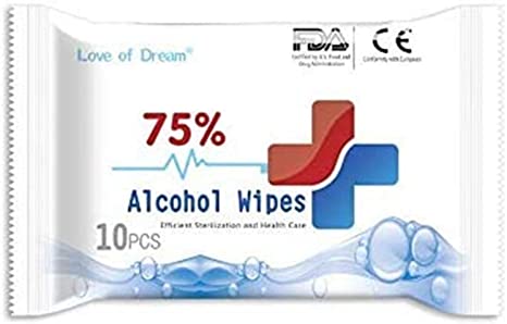 75% Alcohol Cotton Slices Sterile Gauze Pads Individually Wrapped Swap Wet Wipe for Outdoor Skin Cleaning Care (10Pack, 100pieces)