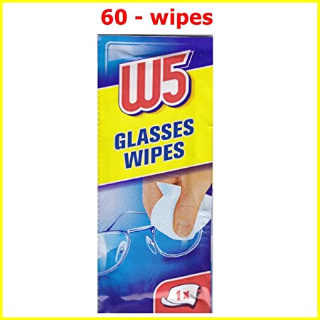 60 Cleaning Wipes W5 Suitable to Clean Glasses, Cameras, Binoculars, car Mirrors, Helmet Visors, Computer Screens, televisions, Mobile Phones iPhone Android