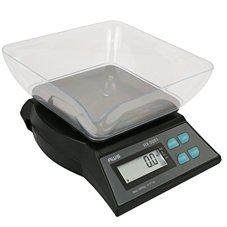 Digital Kitchen Scale with Bowl 3000g x 0.1 Gram AC Adapter Tare AWS HX-3001 Black