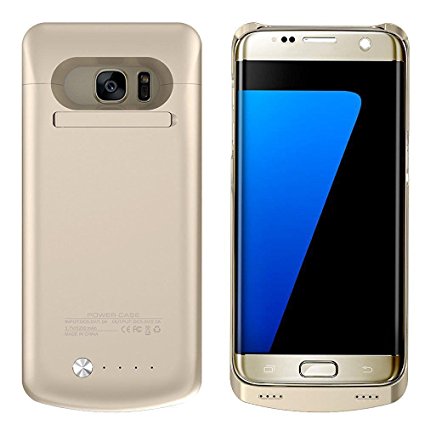 Galaxy S7 Edge Battery Case Wireless Charging - BIGFOX 5200mAh Slim External Battery Case,Protective Power Bank Charger Case Cover with Kickstand for Samsung Galaxy S7 Edge(Gold)