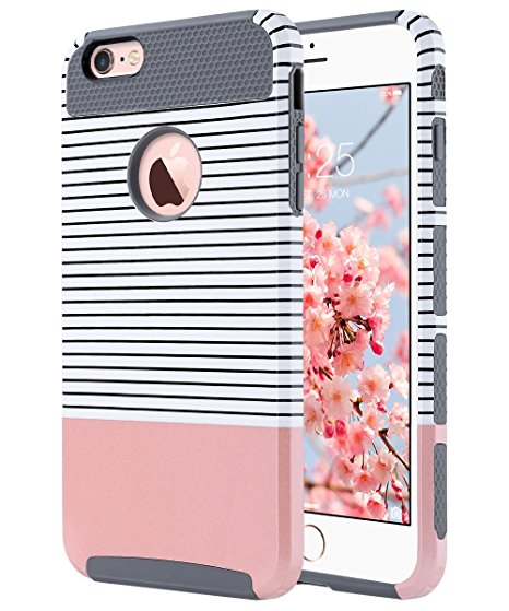 iPhone 6 Plus Case,iPhone 6s Plus Case, ULAK Slim Dual Layer Protection Scratch Resistant Hard Back Cover Shockproof TPU Bumper Case for Apple iPhone 6/6S Plus 5.5 inch-Minimal Rose Gold Grey