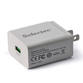 Selectec Quick Charge 3.0 18W USB Wall Charger, PowerPort  1 for Galaxy S7 / S6 / Edge / Plus, Note 5 / 4 and PowerIQ for iPhone 7 / 6s / Plus, iPad Pro / Air 2 / mini, LG, Nexus, HTC and More