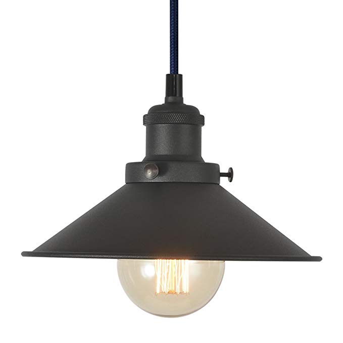 XIDING Premium Vintage Industrial Edison Style Pendant Light Fixture，Retro Upgrade Black Finish Metal Shade Hanging Light, E26 Base，Adjustable Wire，1-Light