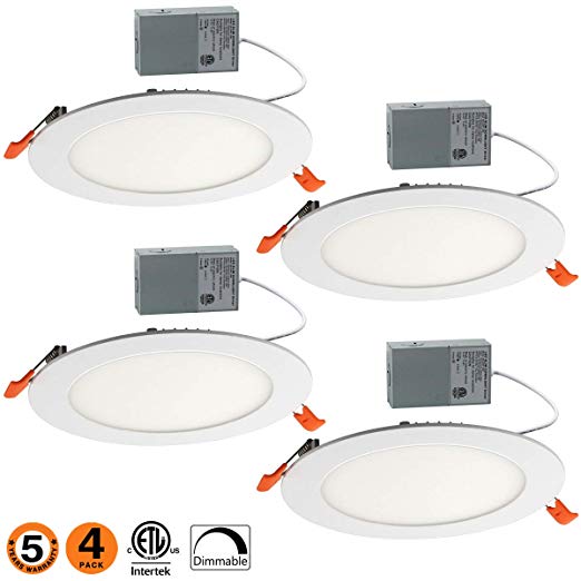 Dimmable Slim Led Downlight 6 Inch Dimmable 12W (=100W) Led Downlight 950LM 3000K Warm White ETL Listed Recessed Trim Ceiling Light Fixture 4 Pack-30K