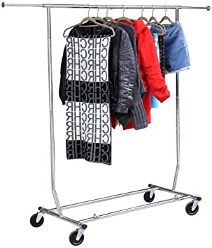 Yaheetech Commercial Clothing Garment Rack, Single Rail Clothes Hanger Freestanding Collapsible/ Folding/ Adjustable Heavy Duty Rolling Multi-Functional Expandable Clothes Storage w/ Shelfs on Wheels