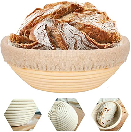 suonabeier 10 Inch Bread Proofing Basket, Baking Dough Bowl Gifts for Bakers Proving Baskets for Sourdough Lame Bread Slashing Scraper