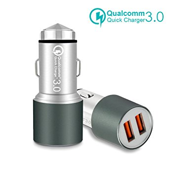 Quick Charger 3.0 Metal Car Charger, Esun Car Accessories Dual Port 36W USB Adapter Qualcomm QC 3.0 for iphone 7 / 7 Plus / 6s / 6 , ipad , Android Samsung Galaxy S8, S7/S7 Edge (Grey)